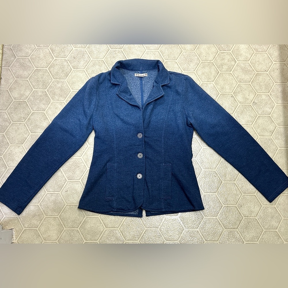 Women’s Small RUFF HEWN Tonal Gradient Blue Casual Terry Cloth Blazer Jacket